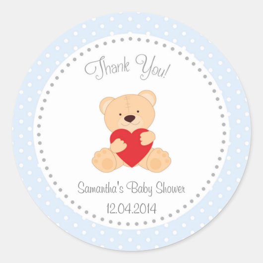 Rond Sticker Baby shower Ours Teddy Bleu (Devant)