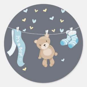 Rond Sticker Baby shower Ours Teddy Enveloppe Sceau Gar