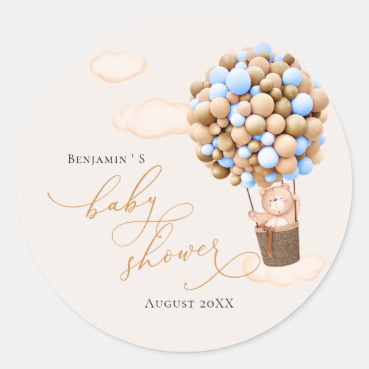 Rond Sticker baby shower Ourson bleu or bleu (Devant)