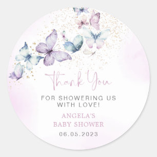 Rond Sticker Baby shower papillon violet