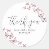 Rond Sticker Baby shower Papillon violet et rose Favori (Devant)