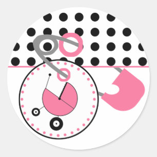 Rond Sticker baby shower - Pointe Polka et broche de co