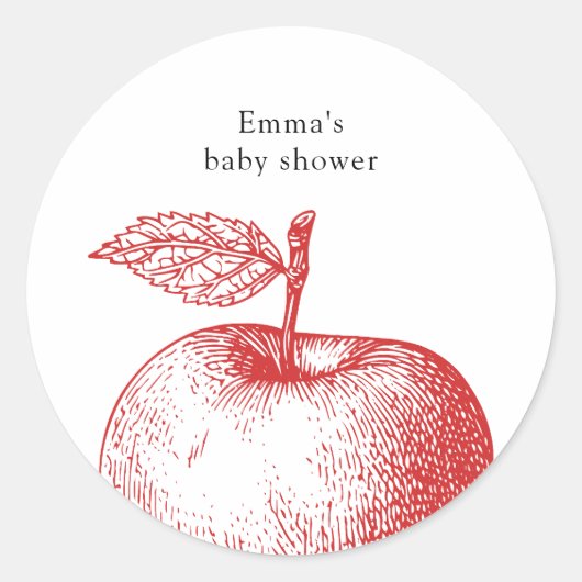 Rond Sticker Baby shower Pomme Rouge (Devant)