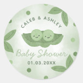 Rond Sticker Baby shower pour deux petits pois dans un  (Devant)