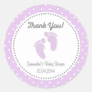 Rond Sticker Baby shower pourpre pour bébé pieds