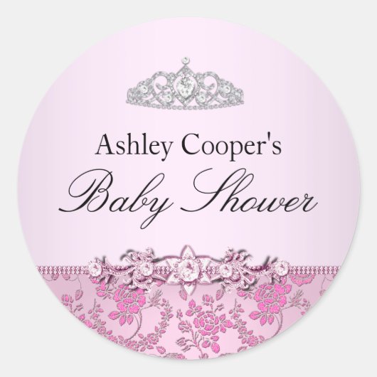 Rond Sticker Baby shower princesse rose (Devant)