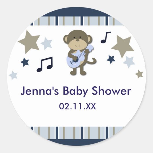 Rond Sticker Baby shower rock Star Monkey (Devant)