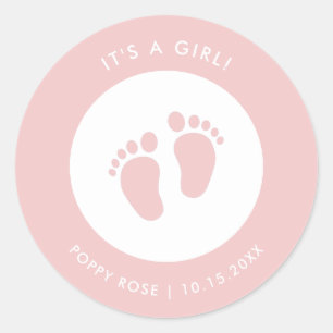 Rond Sticker Baby shower rose   Bébé Nom Favor Sticker
