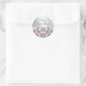 Rond Sticker Baby shower rose et argent Damask (Sac)