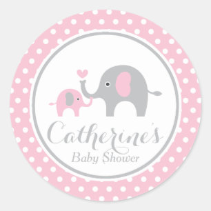 Rond Sticker Baby shower rose et gris éléphant