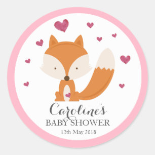 Rond Sticker Baby shower rose Fox Love 
