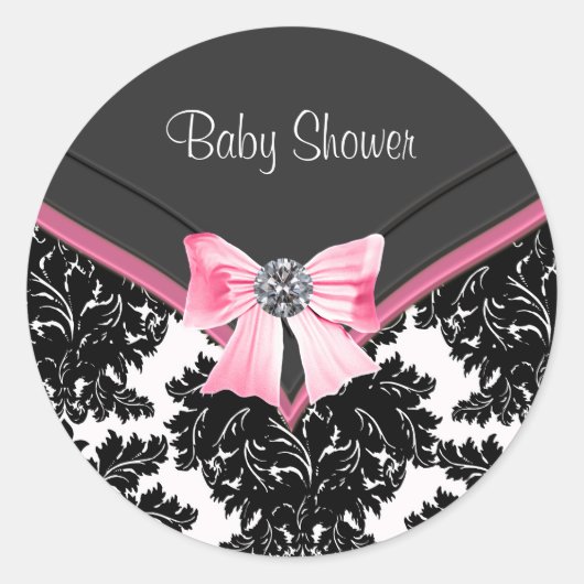 Rond Sticker Baby shower rose noir Damask rose (Devant)