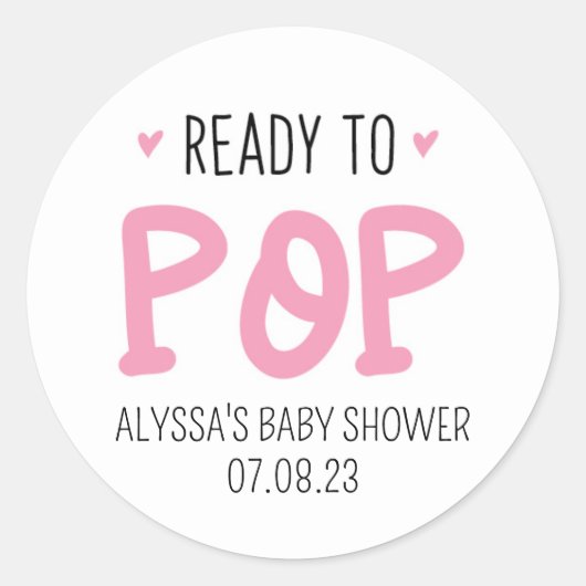 Rond Sticker Baby shower Rose Prêt À Pop (Devant)