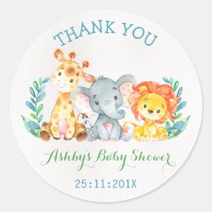 Rond Sticker Baby shower Safari Animaux Aquarelle