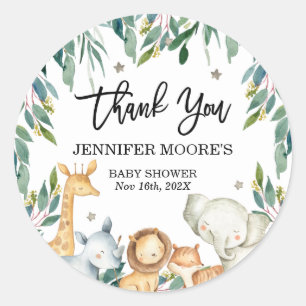 Rond Sticker Baby shower Safari Animaux Et Foliage