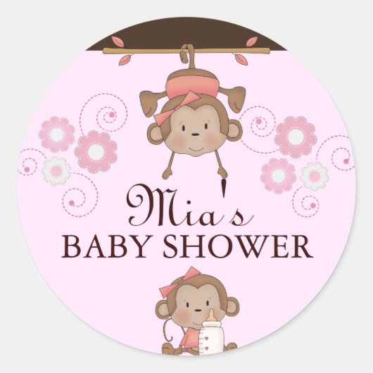 Rond Sticker Baby shower singe rose (Devant)