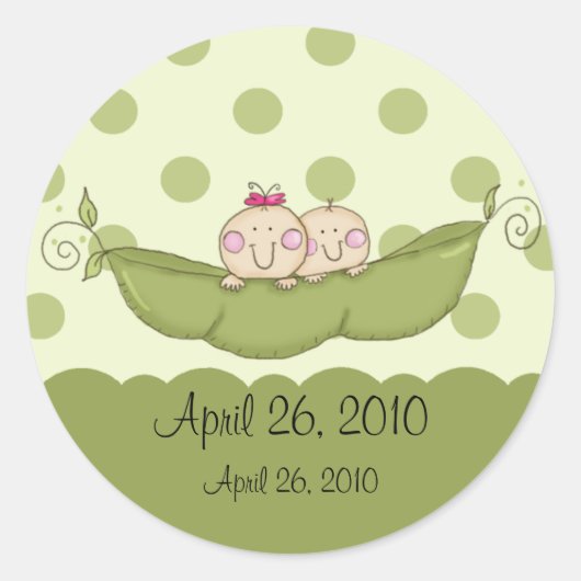 Rond Sticker Baby shower Sweet Little Pea Twins (Devant)