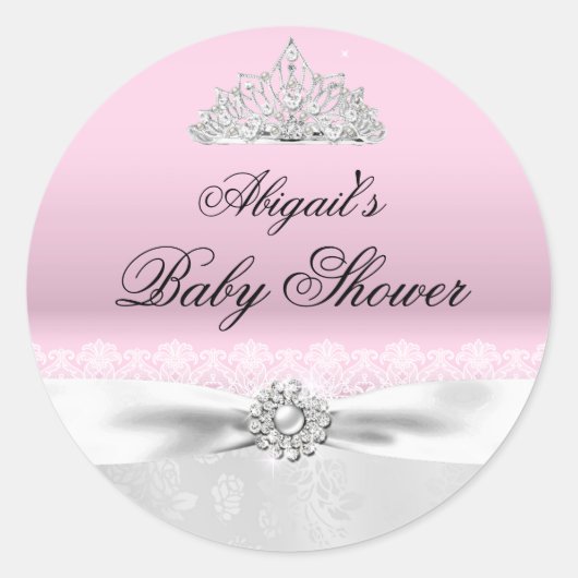 Rond Sticker Baby shower Tiara Rose & Silver (Devant)