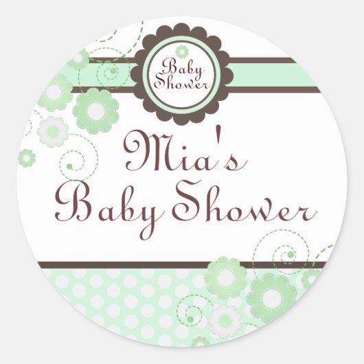 Rond Sticker Baby shower vert et Brown Floral Design (Devant)