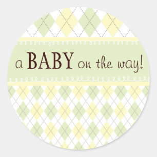 Rond Sticker Baby shower vert neutre en Jacquard jaune