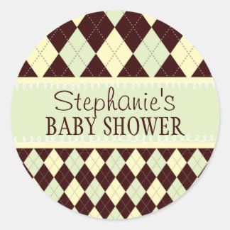 Rond Sticker Baby shower vert neutre en Jacquard jaune