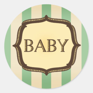 Rond Sticker Baby shower vert - Stripes Vintages