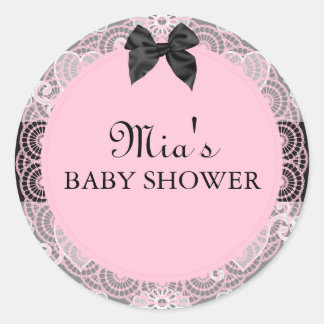 Rond Sticker Baby shower Vintage rose et gris