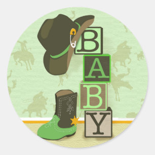 Rond Sticker Baby shower Western Cowpoke