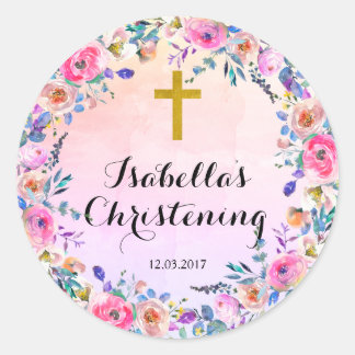 Rond Sticker baptême Christening - Croix d'or