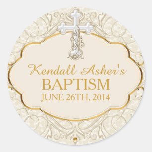 Rond Sticker baptisant Gold & Silver Cross Baptism