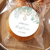 Rond Sticker Baptism aux fleurs blanches et à la verdur