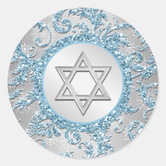 Rond Sticker Bat mitzvah Damask Winter Wonderland 10 (Devant)