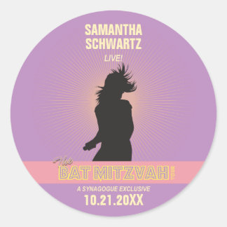 Rond Sticker Bat mitzvah Rock Star-Rose violet
