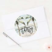 Rond sticker beach tropical palms 30e anniversaire (Enveloppe)