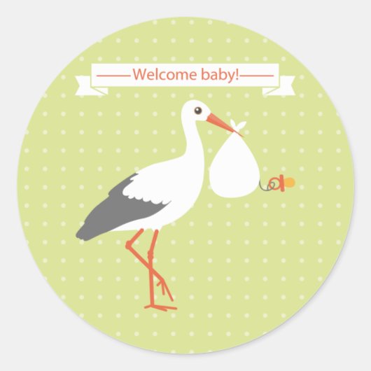 Rond Sticker bébé de bienvenue de cigogne (Devant)