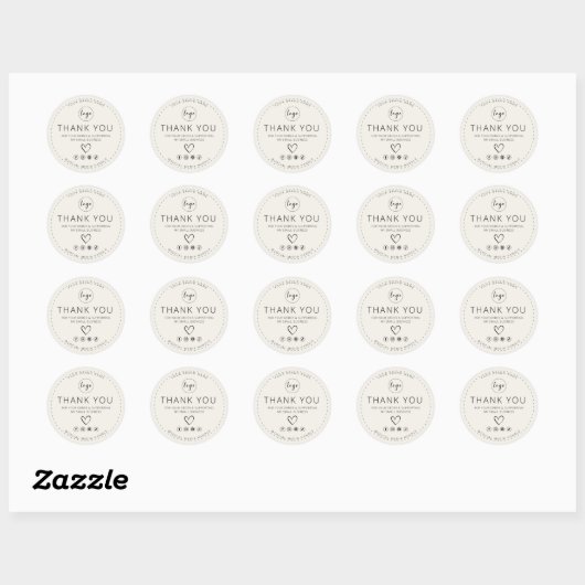 Rond Sticker beige avec Merci logo pour votre commande (Feuille)