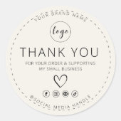 Rond Sticker beige avec Merci logo pour votre commande (Devant)