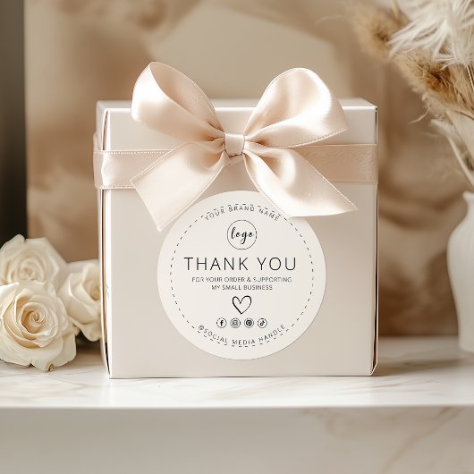 Rond Sticker beige avec Merci logo pour votre commande