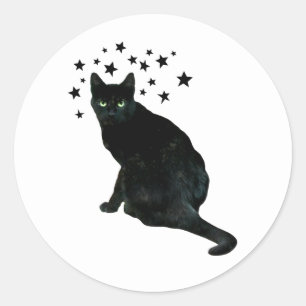 Rond Sticker Black Cat Stars