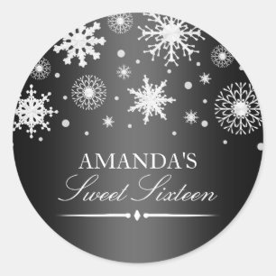 Rond Sticker Black & White Winter Wonderland Sweet 16