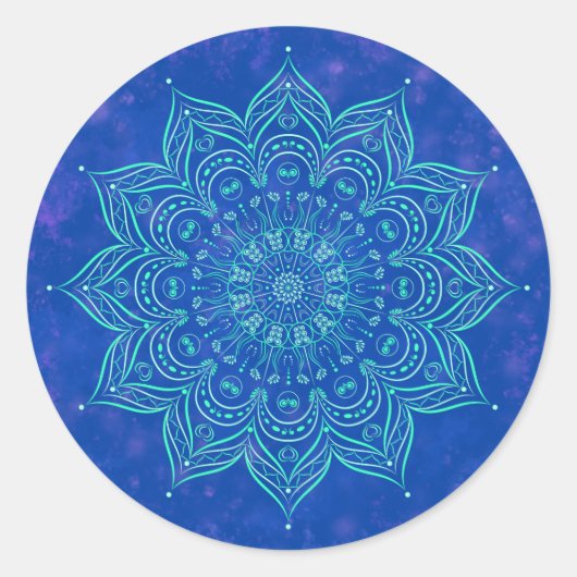 Rond Sticker bleu et Aqua Mandala (Devant)