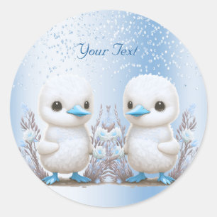 Rond Sticker bleu floral Twin Ducks