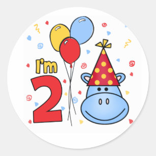 Rond Sticker bleu Hippo Face 2e Anniversaire Classic ro