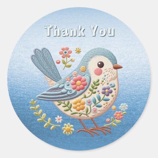 Rond Sticker bleu Little Bird Floral (Devant)
