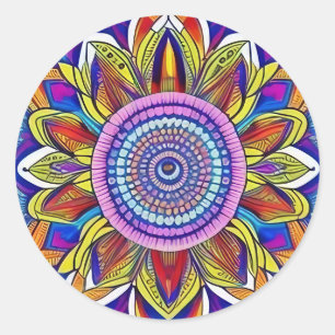 Rond Sticker bleu Mandala Classic Round