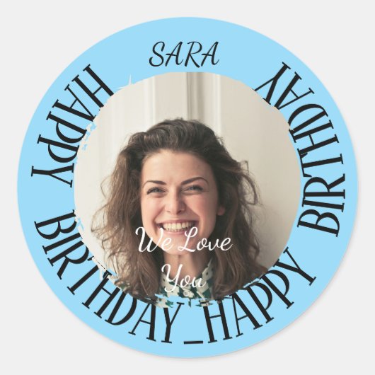Rond Sticker bleu pour anniversaire entièrement personn (Devant)