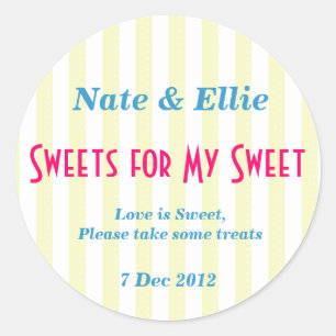 Rond Sticker "bonbons pour ma douce" jaune et blanc