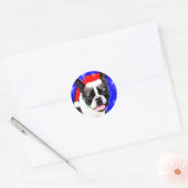 Rond Sticker Boston Terrier Père Noël (Enveloppe)