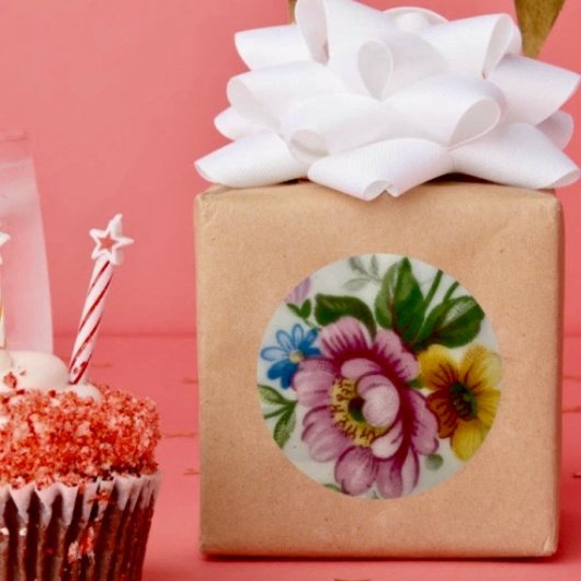 Rond Sticker Bouquet Floral de la coupe de thé