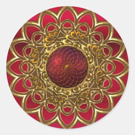 Rond Sticker Bright Red Gold Flower Jewel (Devant)